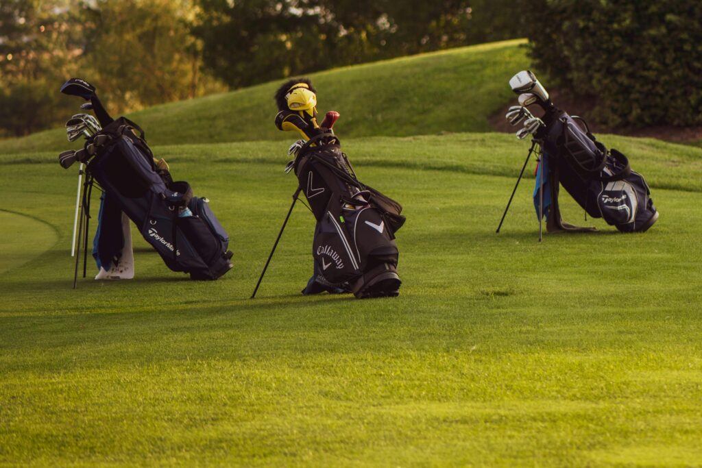 golf bags on the golf field